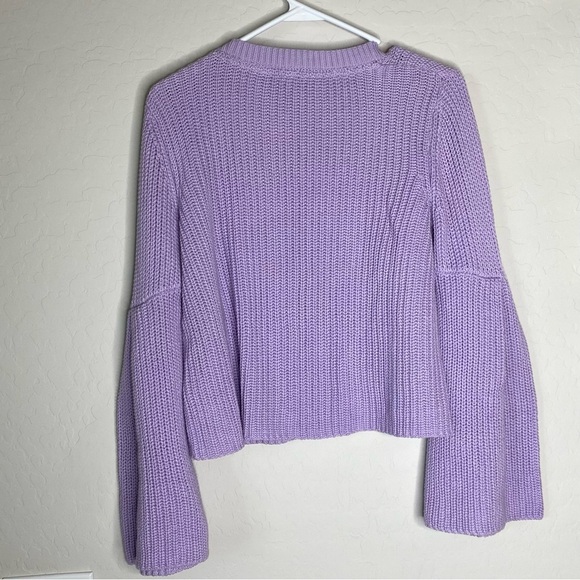 Free People Damsel Purple Bell Sleeve Pullover Sweater V Neck Women's Size S/P - Picture 4 of 7